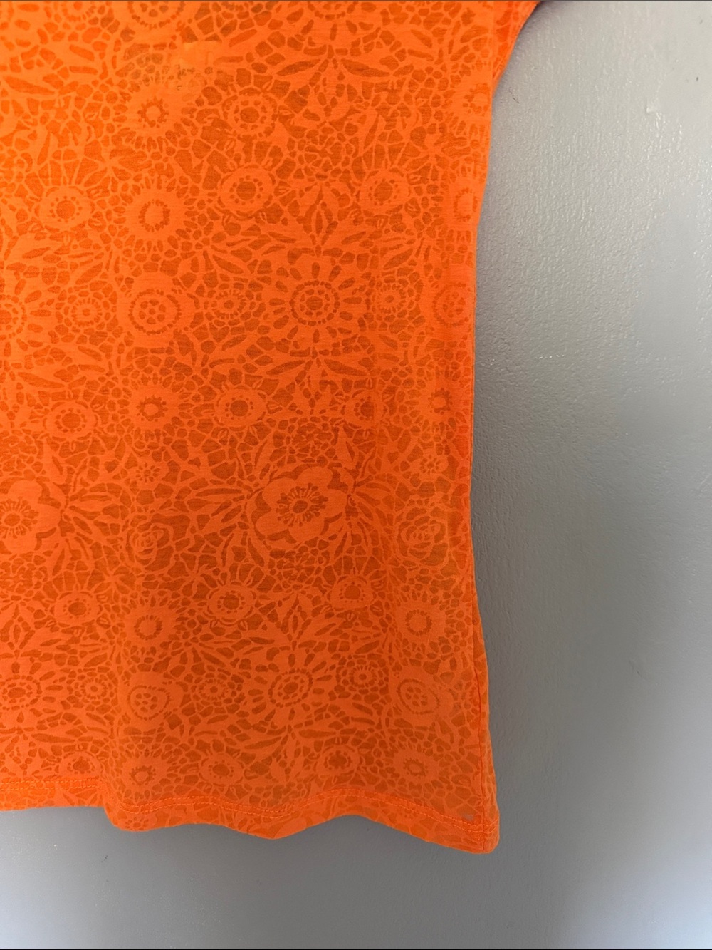 Derek Heart Boho Floral Strappy Lattice Back Sheer Orange Lace Tee S - Picture 5 of 9